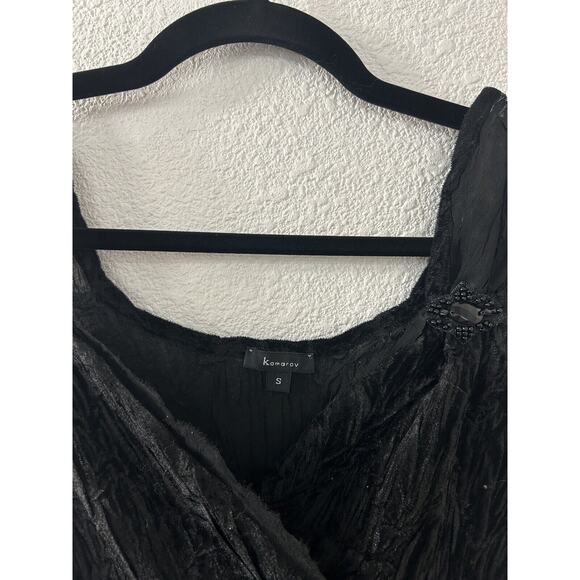 Komarov Tank Womens Babydoll Sz S Black Crinkle V Neck Y2k Bead WhimsiGoth Witch - Picture 5 of 13